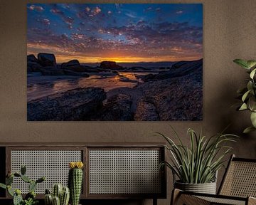 Zonsondergang, Bloubergstrand Beach, Zuid-Afrika van Willem Vernes