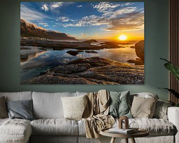 Zonsondergang, Bloubergstrand Beach, Zuid-Afrika van Willem Vernes