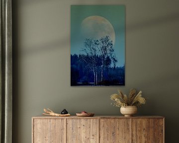Concept landscape : Moon behind a tree van Michael Nägele