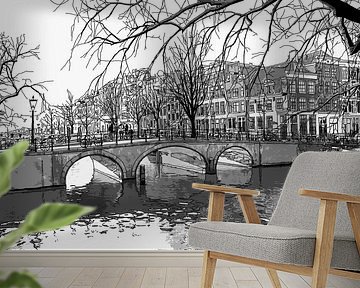 Aquarel Tekening Brouwersgracht Keizersgracht Amsterdam Pentekening Lijntekening