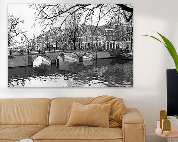 Aquarel Tekening Brouwersgracht Keizersgracht Amsterdam Pentekening Lijntekening van Hendrik-Jan Kornelis