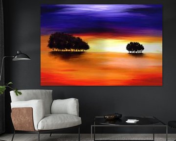 Peinture de paysage en violet et orange sur Tanja Udelhofen