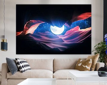 Grand Canyon met Space & Full Moon Collage I - v2 van ArtDesignWorks