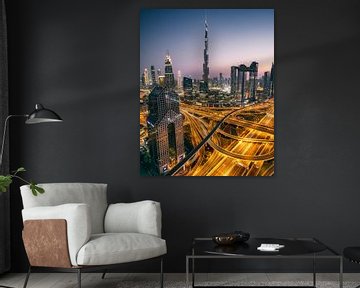 Skyline von Dubai, Burj Khalifa, Shangri-La Hotel von Harmen van der Vaart