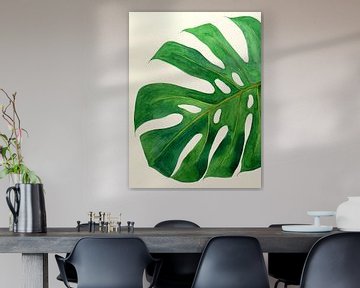Philodendron monstera leaf no 2 of 3 (watercolor painting flowers green houseplant nature jungle) by Natalie Bruns