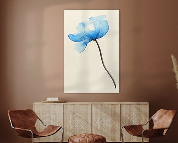 De blauwe bloem (romantisch aquarel schilderij lente planten fragiel close-up steel bloemen vrolijk) van Natalie Bruns