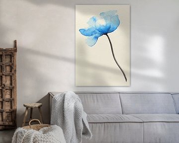 The blue flower (romantic watercolor painting spring plants fragile close-up stem flowers cheerful)