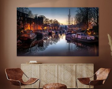Hausboote Reitdiep, Plantsoenbrug, Groningen von Harmen van der Vaart