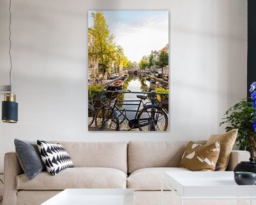 Oude fiets op een gracht in Amsterdam van Werner Dieterich