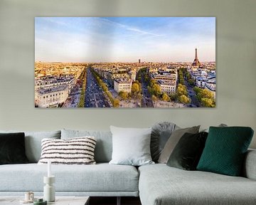 Gezicht op Parijs met de Champs-Elysées en de Eiffeltoren