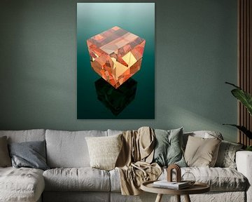 Orange Glass Cube with Cracks