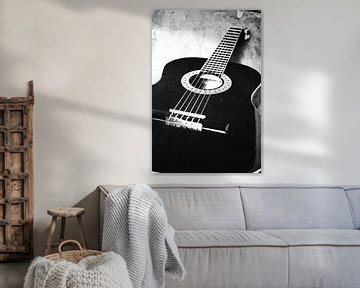 Zwart-wit structuur met een gitaar