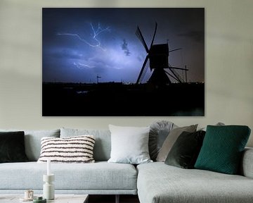 lightning with windmill by Menno van der Haven