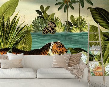 Jungle met tijger en tropische planten van Studio POPPY