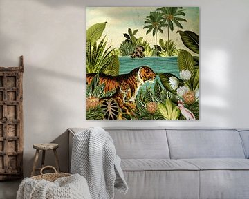 Jungle avec tigre et plantes tropicales sur Studio POPPY