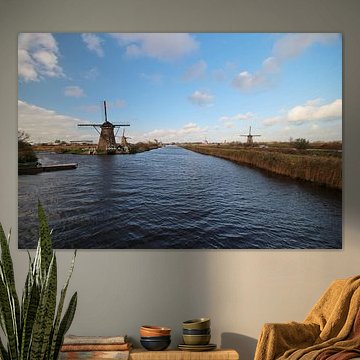 Molens in groothoek in KInderdijk