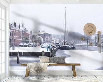 The harbor of Woerden in the snow. by John Verbruggen