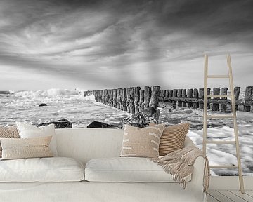 Pole Köpfe an einem stürmischen Tag in Zeeland, Holland