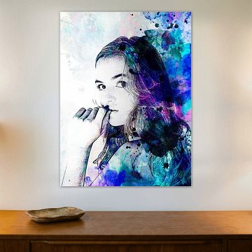 Digital Photo Art - Portrait of Woman in watercolor / face / eyes / lips / abstract / color / blue /