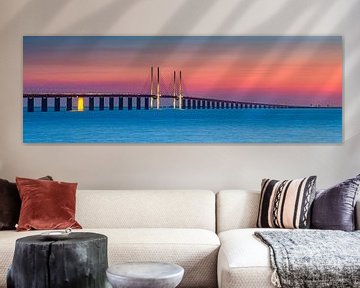 Panorama und Sonnenuntergang an der Öresundbrücke, Malmö, Schweden