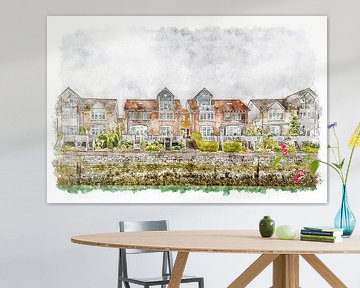 Huizen bij de jachthaven van Wemeldinge (Zeeland) (kunstwerk) van Art by Jeronimo