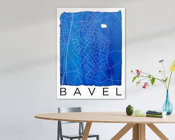 Bavel | Stadskaart Blauw | Aquarel met Witte kader van WereldkaartenShop