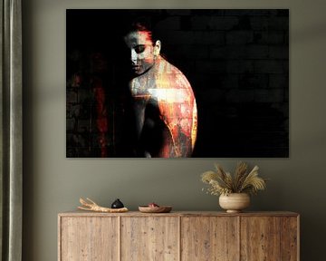 Porträt der topless Frau in der Dunkelheit / Akt / Rückseite / grunge / Zusammenfassung / Wand / Zie von Art By Dominic
