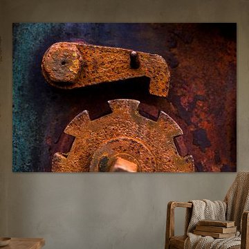 Rusted brown iron gear with emergency stop lever by Paul Wendels