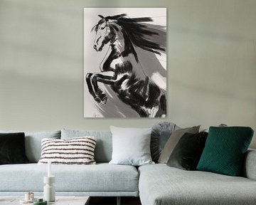 Zwart wit grijs Steigerend Paard