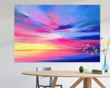 Expressief schilderij van de zee bij zonsondergang van Tanja Udelhofen