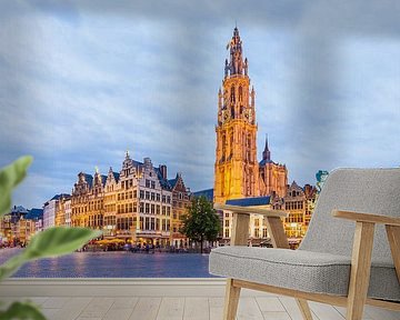 De Grote Markt met de kathedraal in Antwerpen van Werner Dieterich