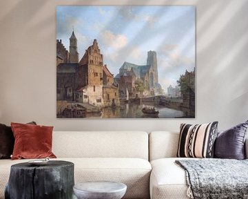 Gemälde Rotterdam, Blick auf Delfste Vaart und den Sint-Laurenskerk, Cornelis Springe