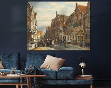 Schilderij Oudewater - Schilderij van de Wijdstraat te Oudewater in de zomer - Cornelis Springer
