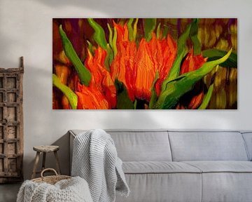 Digital oilpainting : Orange tulips van Michael Nägele