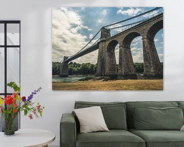 Menai Suspension Bridge, Verenigd Koninkrijk - Brug / Hangbrug / HDR / Wolken / Pilaar / water / riv