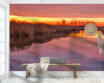 Sunset Oostvaardersplassen by Michiel Leegerstee