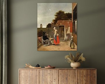 Een binnenplaats met een rokende man en een drinkende vrouw, Pieter de Hooch