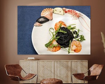 Zwarte pasta met garnalen en rucola van Wim Stolwerk