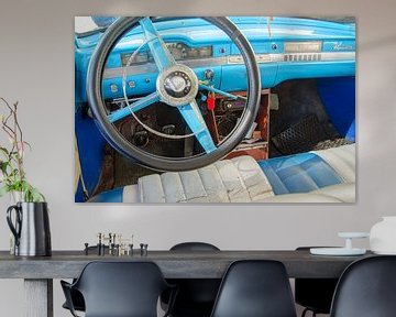 Blauwe oldtimer auto interieur van Ellinor Creation