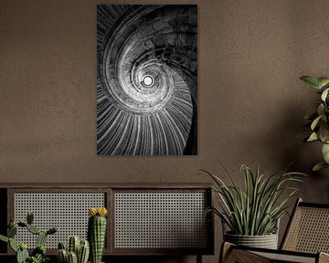 Spiral staircase black and white mural