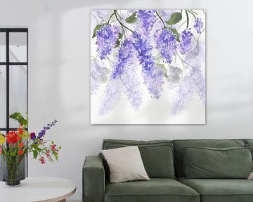 Vieille aquarelle pluie bleue sur Floral Abstractions