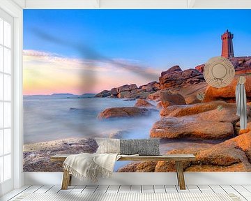 Ploumanac'h lighthouse at the pink granite coast in Brittany, France during sunset by Sjoerd van der Wal Photography