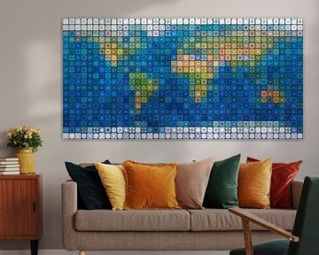 Wereldkaart in mediterraan tegelwerk van Frans Blok