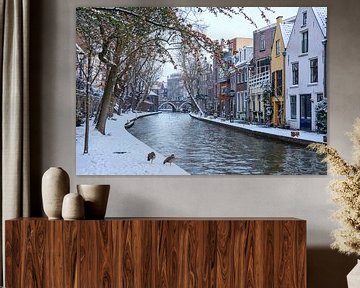 De Twijnstraat aan de Werf op een winterdag, aan de Oude Gracht in Utrecht van Arthur Puls Photography