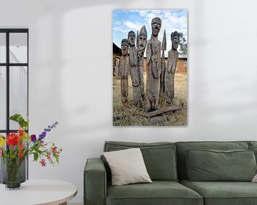 Wooden statues at the entrance of an Ethiopian tribe