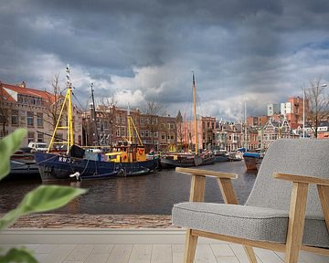 Noorderhaven vanaf Reitdiepskade in de stad Groningen