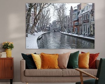 Een winterse plaat van de besneeuwde Twijnstraat a/d Werf in Utrecht, NL van Arthur Puls Photography