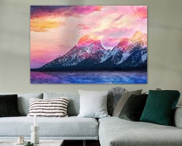 Wyoming Mountains - Digital Painting VI van ArtDesignWorks