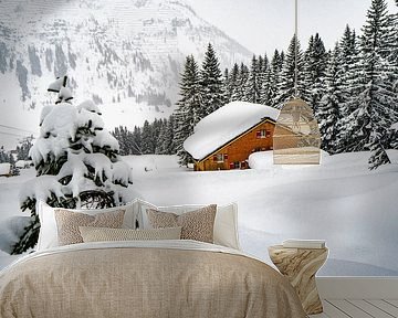 Chalet in the snowy mountains of Lech, Austria by Ralf van de Veerdonk