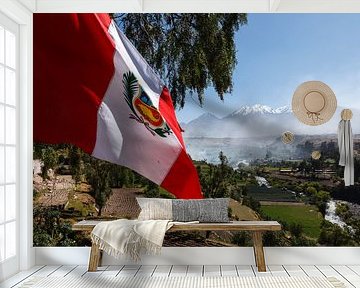 Arequipa, Pichu Pichu volcano and flag, Peru, South America by Martin Stevens